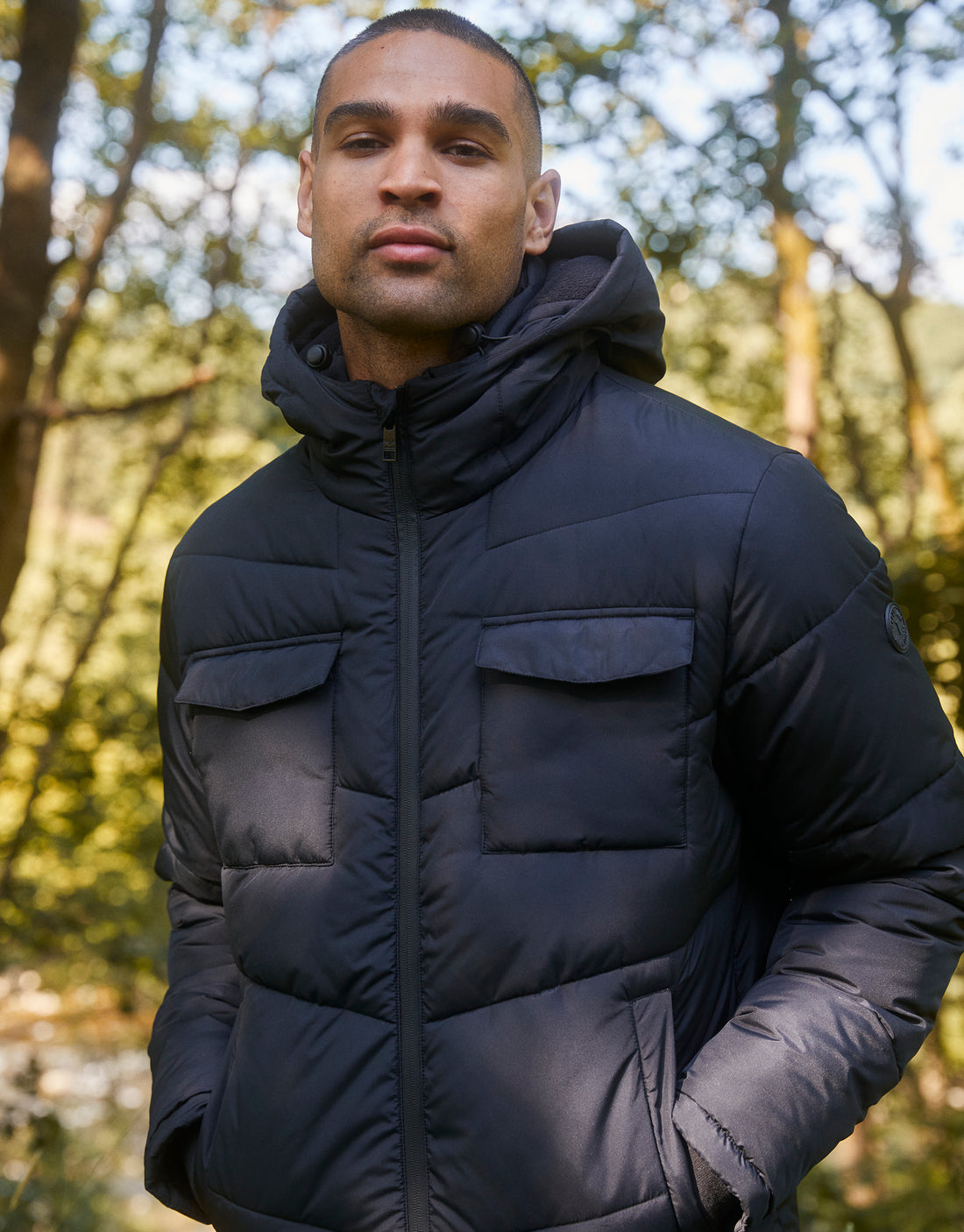 Men's Black Showerproof 4 Pocket Hooded Padded Puffer Jacket – Threadbare