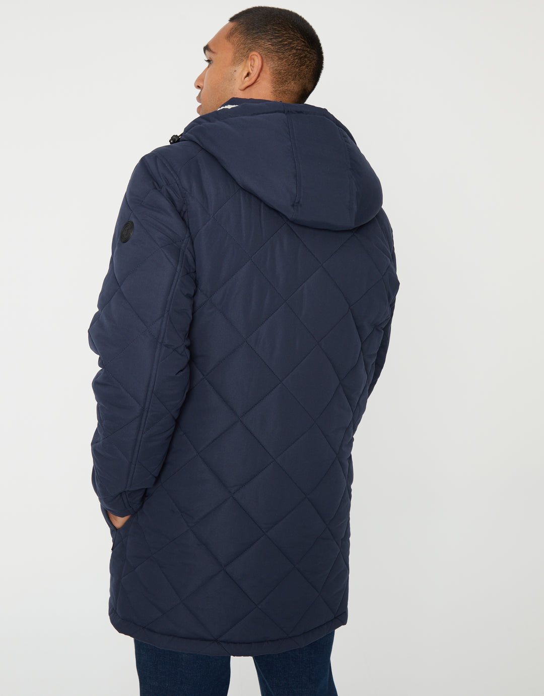 Showerproof Quilted Borg-Lined Hood Double Layer Coat in Navy