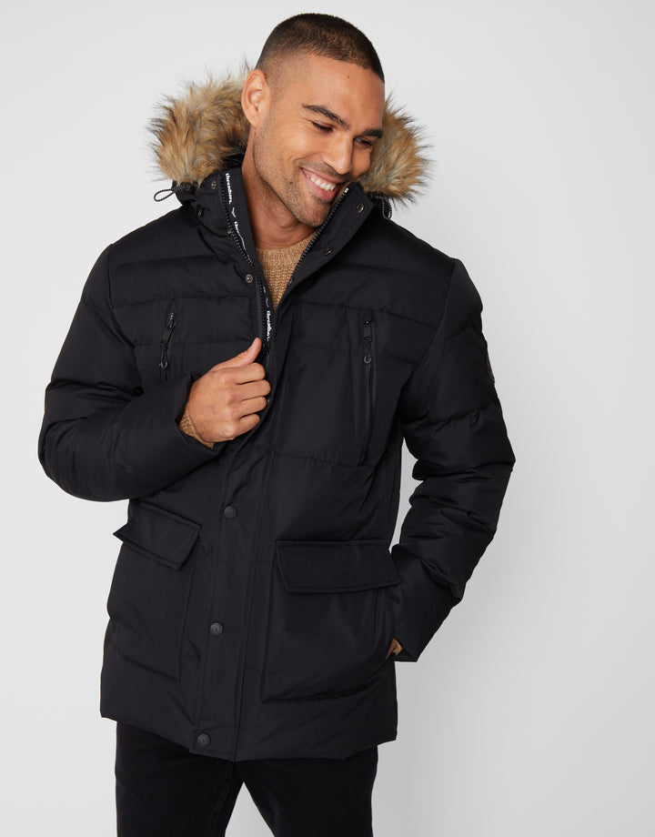 Black Showerproof Utility Padded Parka Jacket