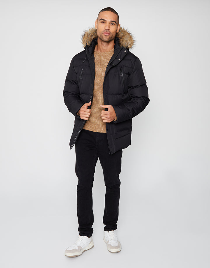 Black Showerproof Utility Padded Parka Jacket