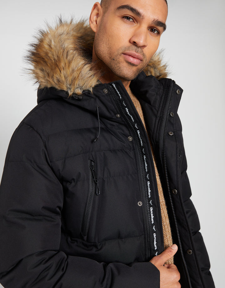Black Showerproof Utility Padded Parka Jacket