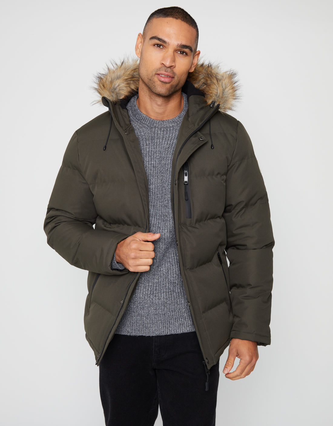 Threadbare tulip hooded puffer coat in sage green hot sale