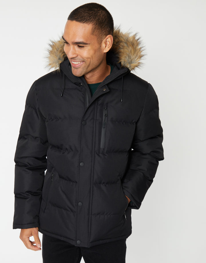 Black Showerproof Padded Parka Jacket