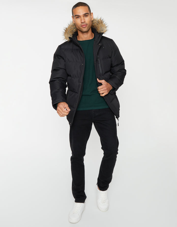 Black Showerproof Padded Parka Jacket