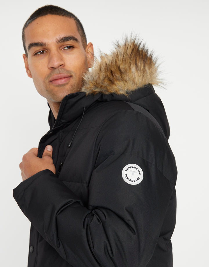 Black Showerproof Padded Parka Jacket