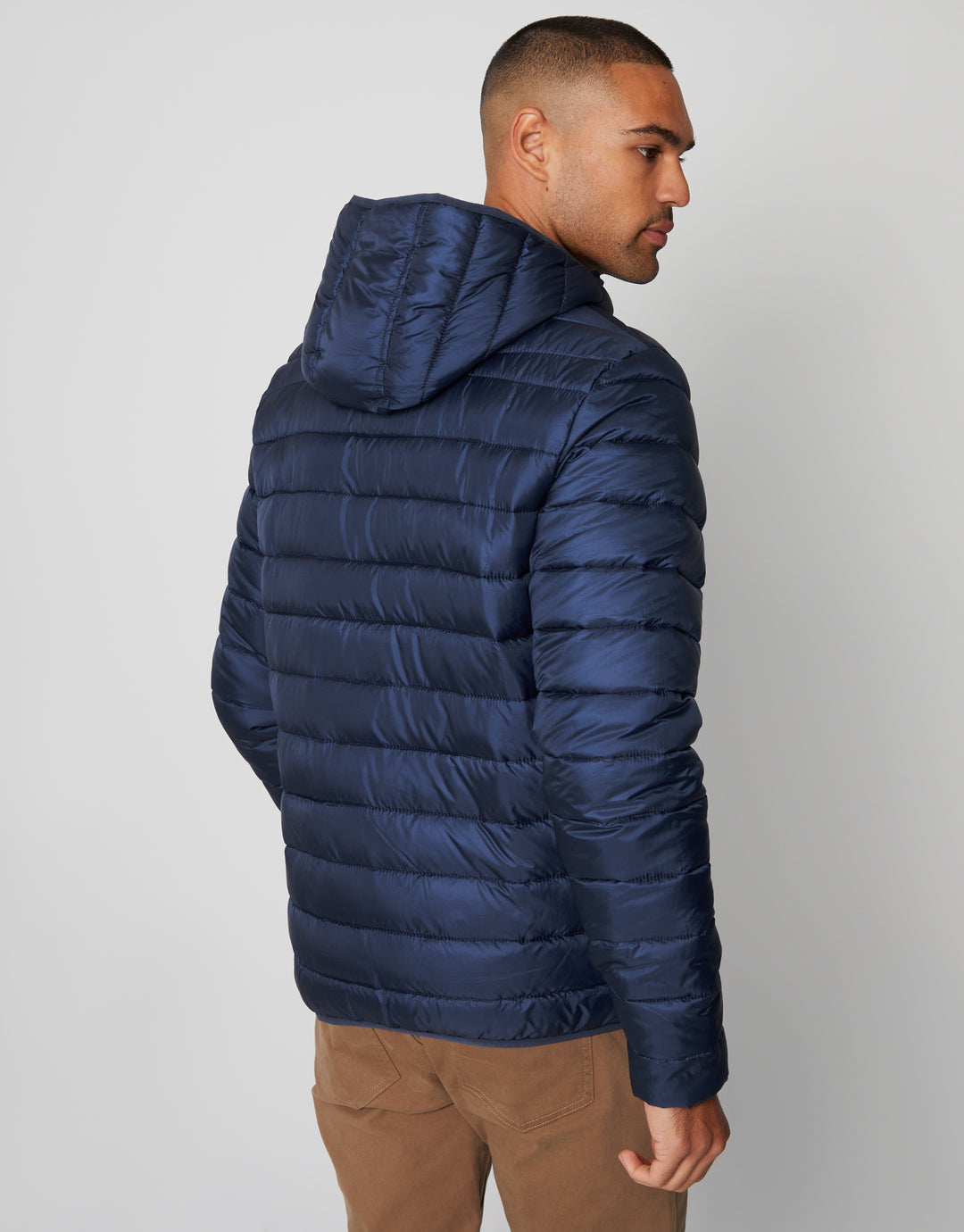 Navy Matte Finish Padded Hooded Jacket