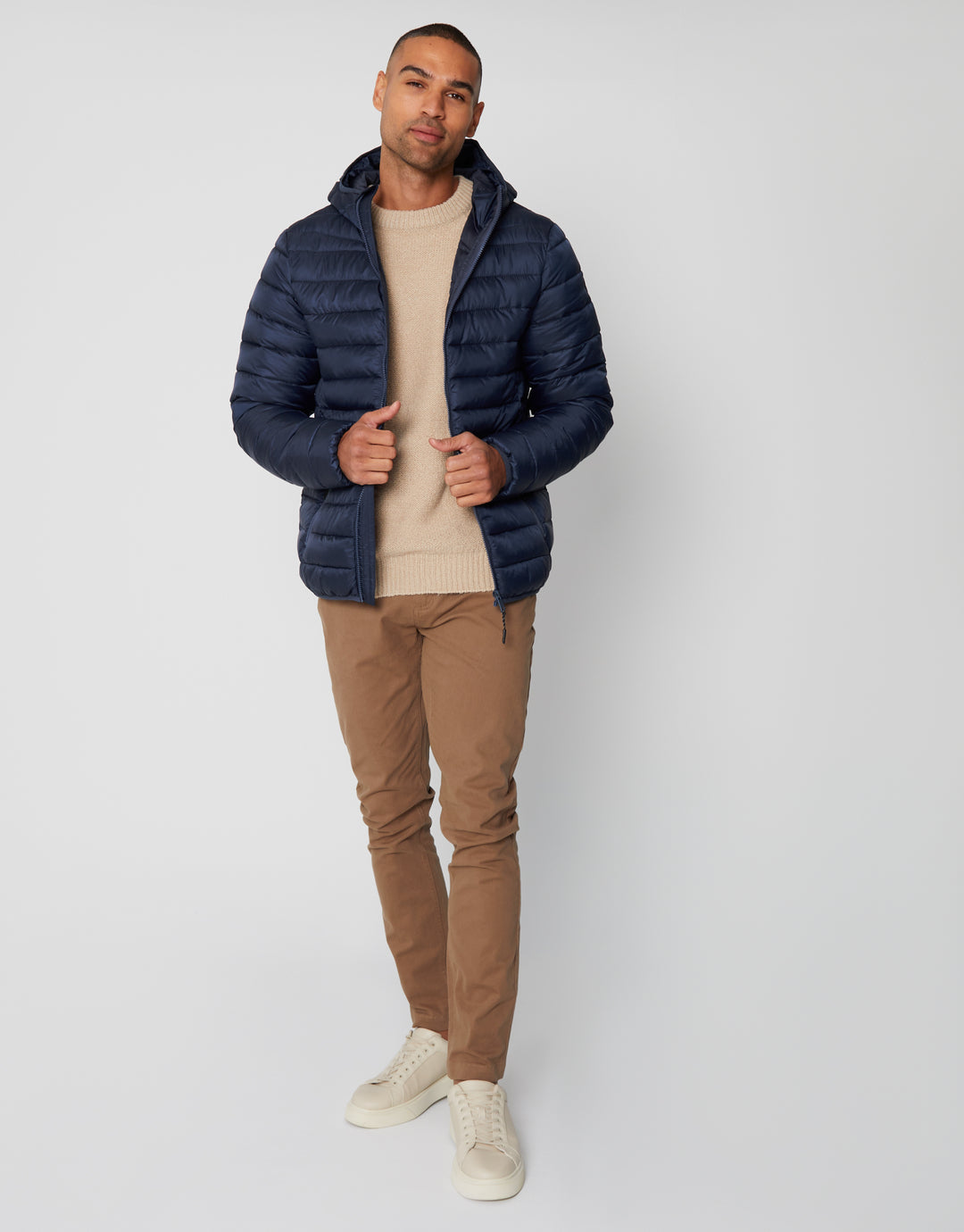 Navy Matte Finish Padded Hooded Jacket