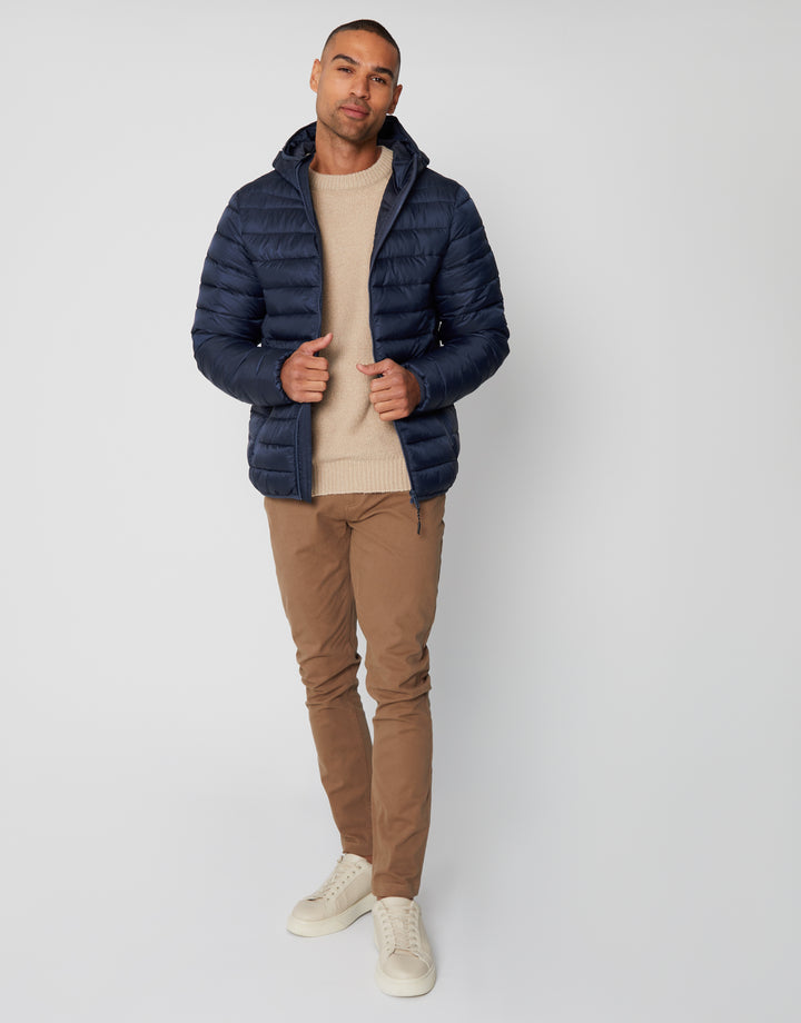 Navy Matte Finish Padded Hooded Jacket