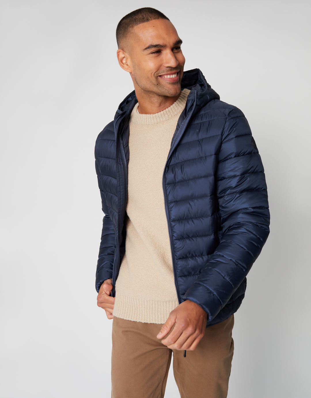 Navy Matte Finish Padded Hooded Jacket