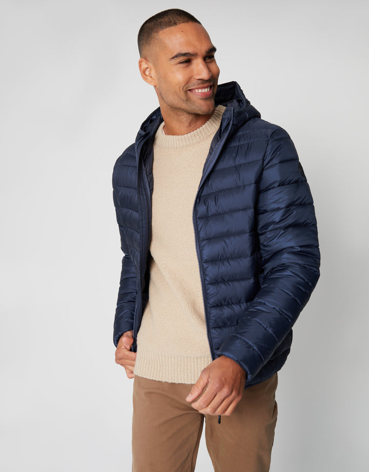Navy Matte Finish Padded Hooded Jacket