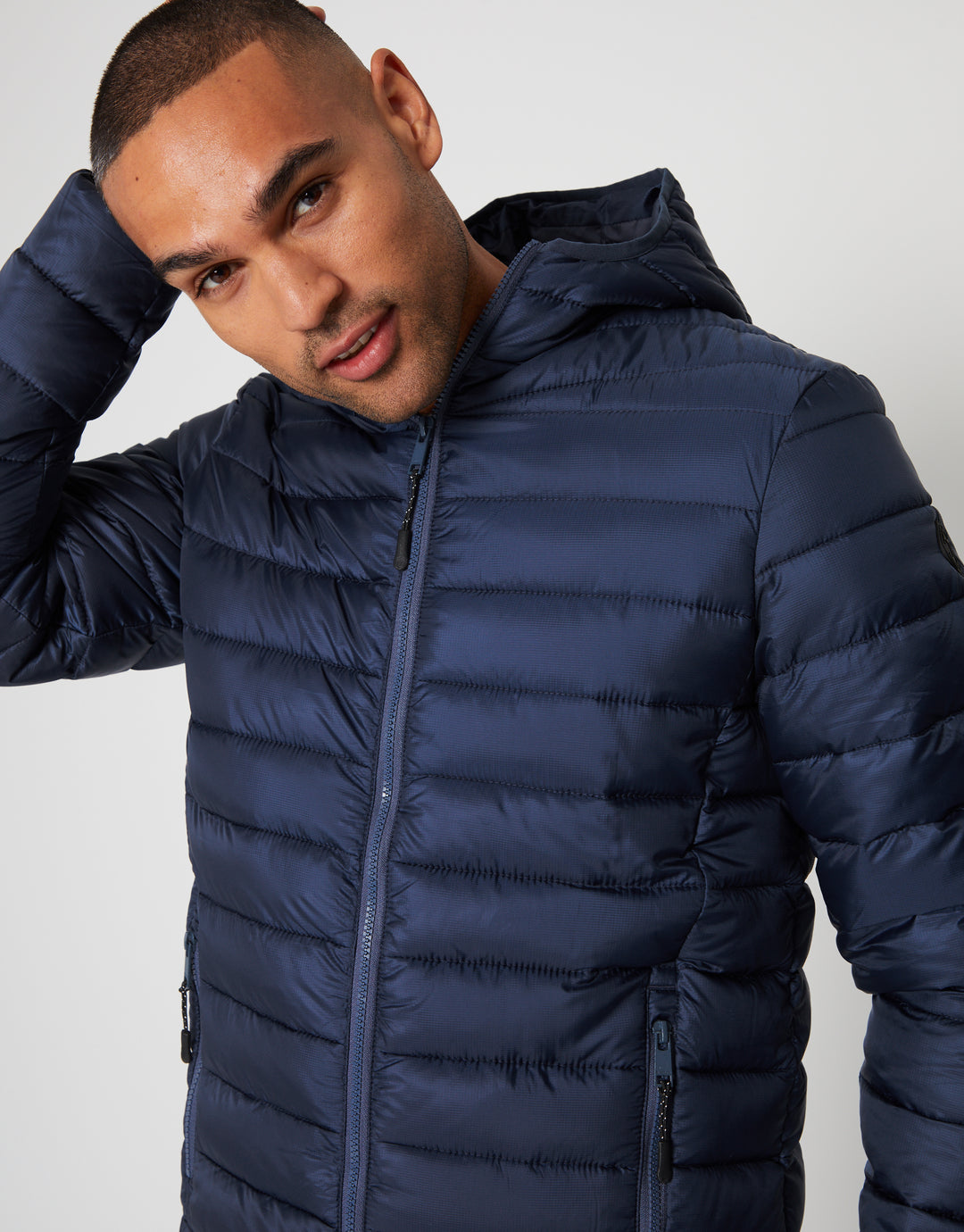 Navy Matte Finish Padded Hooded Jacket