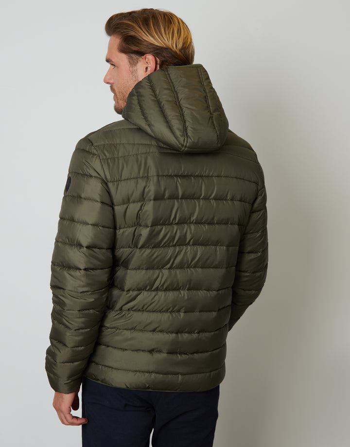 Khaki Green Matte Finish Padded Hooded Jacket