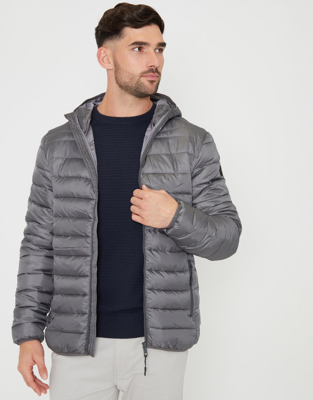 Slate Grey Matte Finish Padded Hooded Jacket