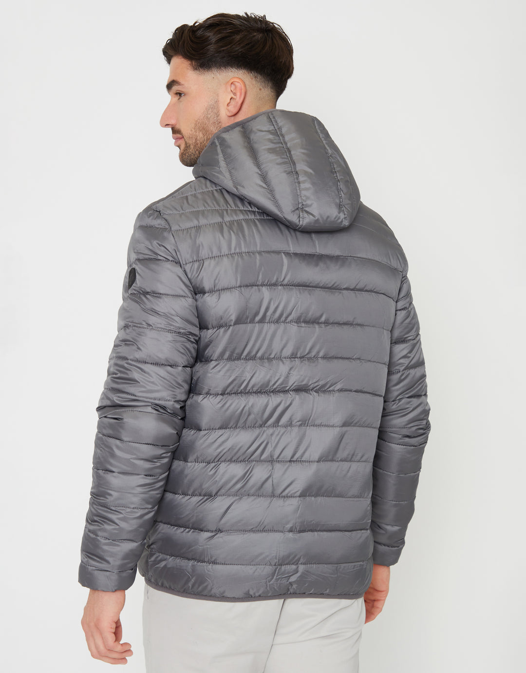 Slate Grey Matte Finish Padded Hooded Jacket