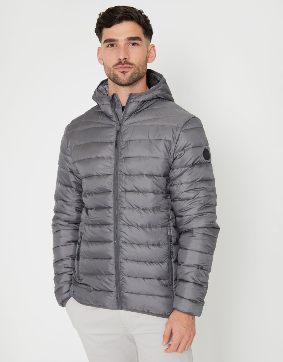 Slate Grey Matte Finish Padded Hooded Jacket