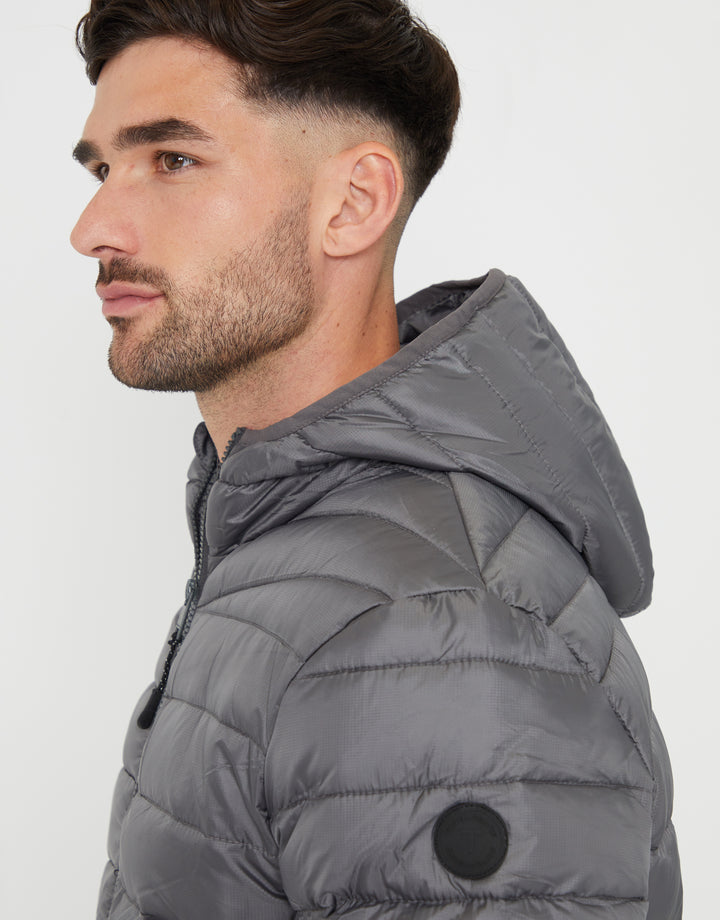 Slate Grey Matte Finish Padded Hooded Jacket