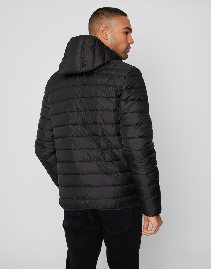 Black Matte Finish Padded Hooded Jacket