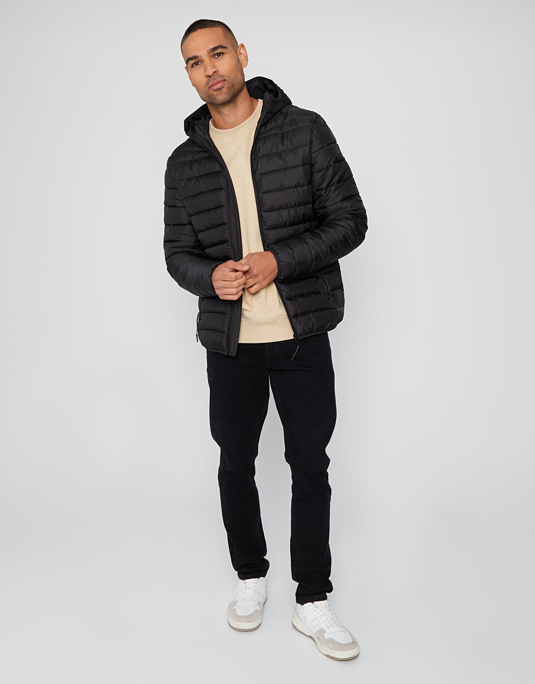 Black Matte Finish Padded Hooded Jacket