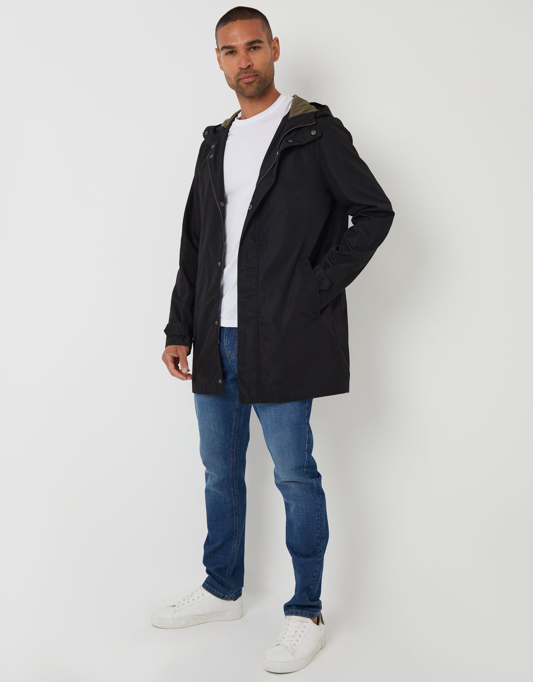 Black Showerproof Zip Up Hooded Raincoat