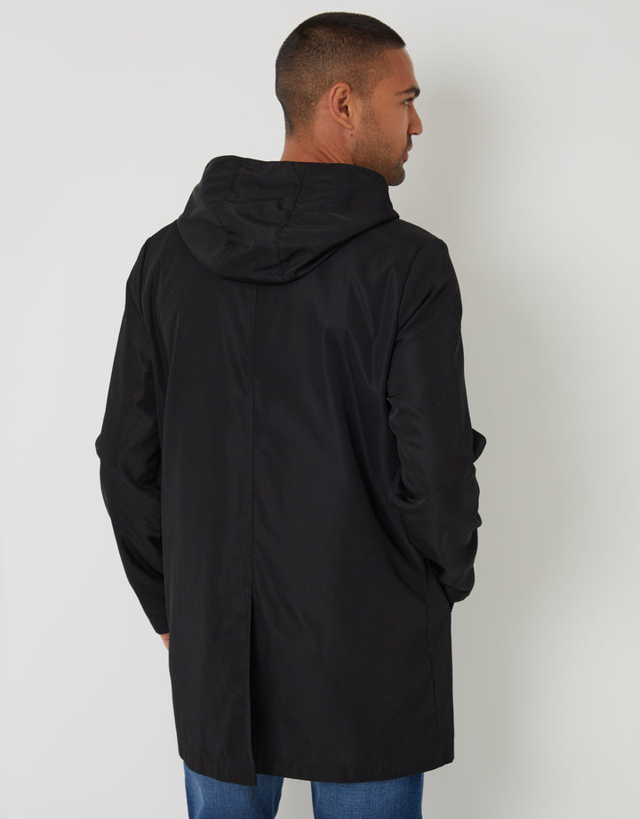 Black Showerproof Zip Up Hooded Raincoat