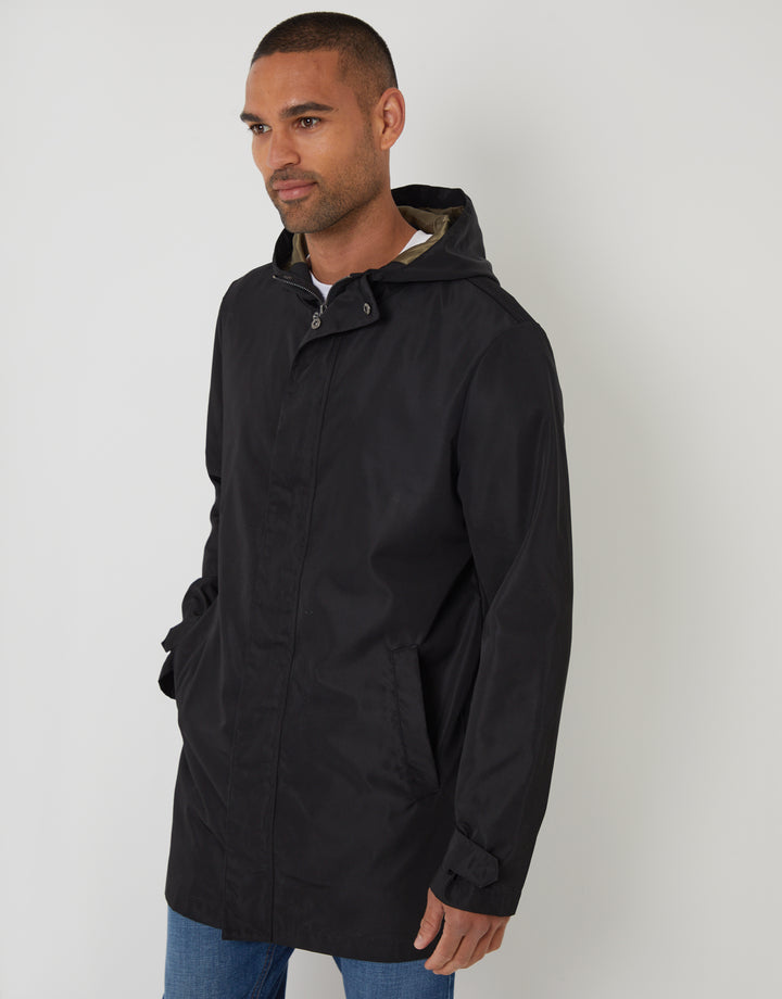 Black Showerproof Zip Up Hooded Raincoat
