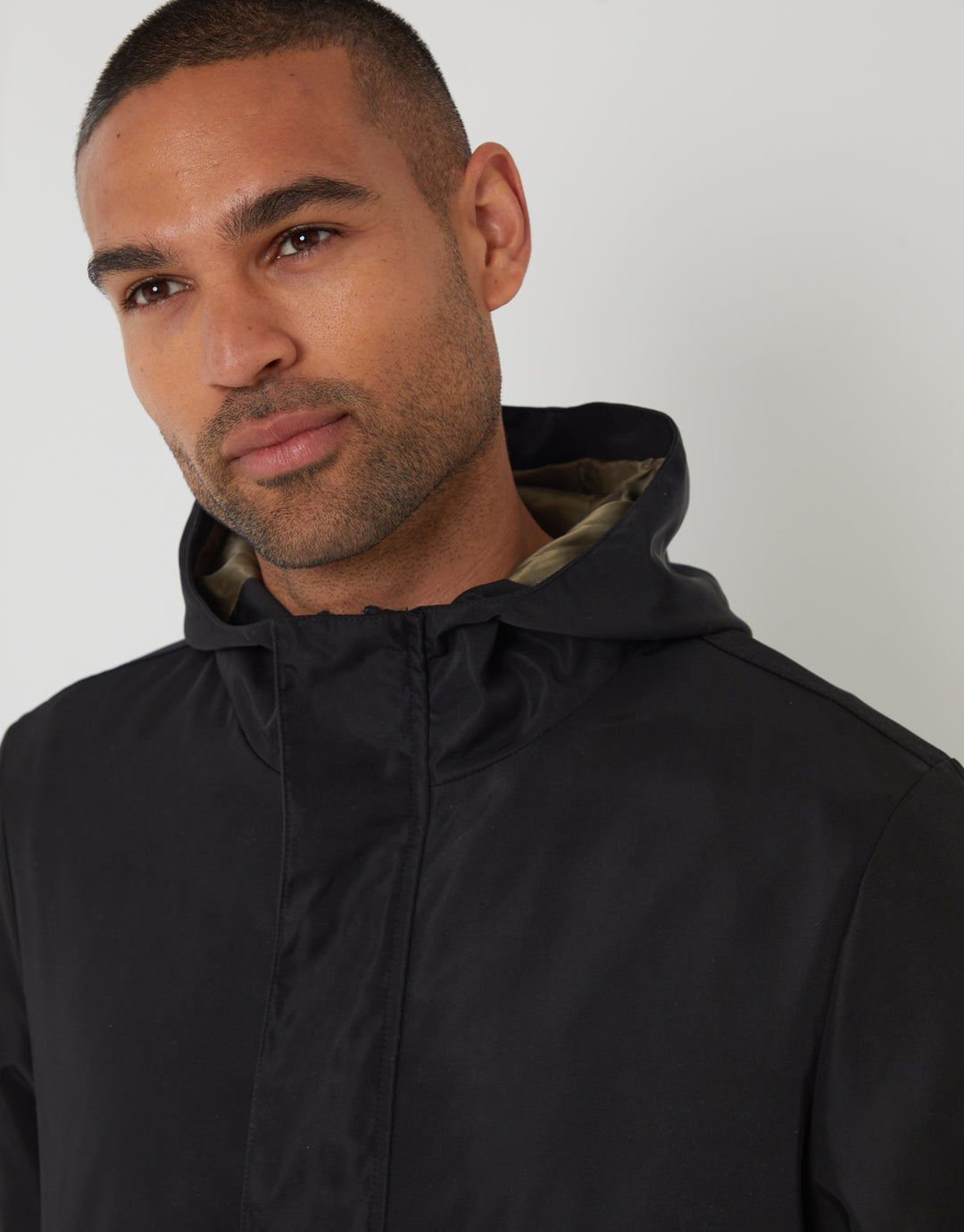 Black Showerproof Zip Up Hooded Raincoat