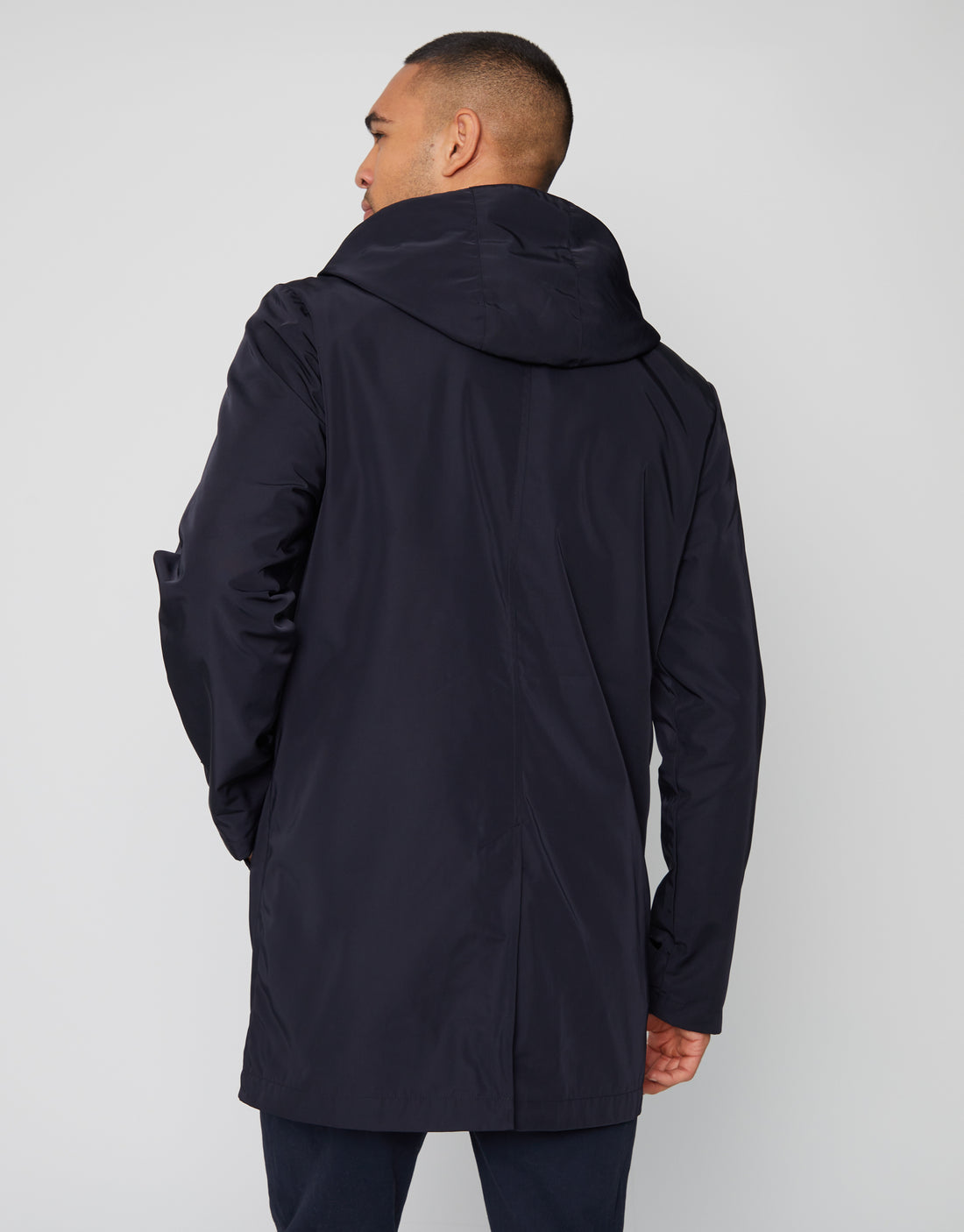 Threadbare Luxe Men's Navy Showerproof Zip Up Hooded Mac Raincoat