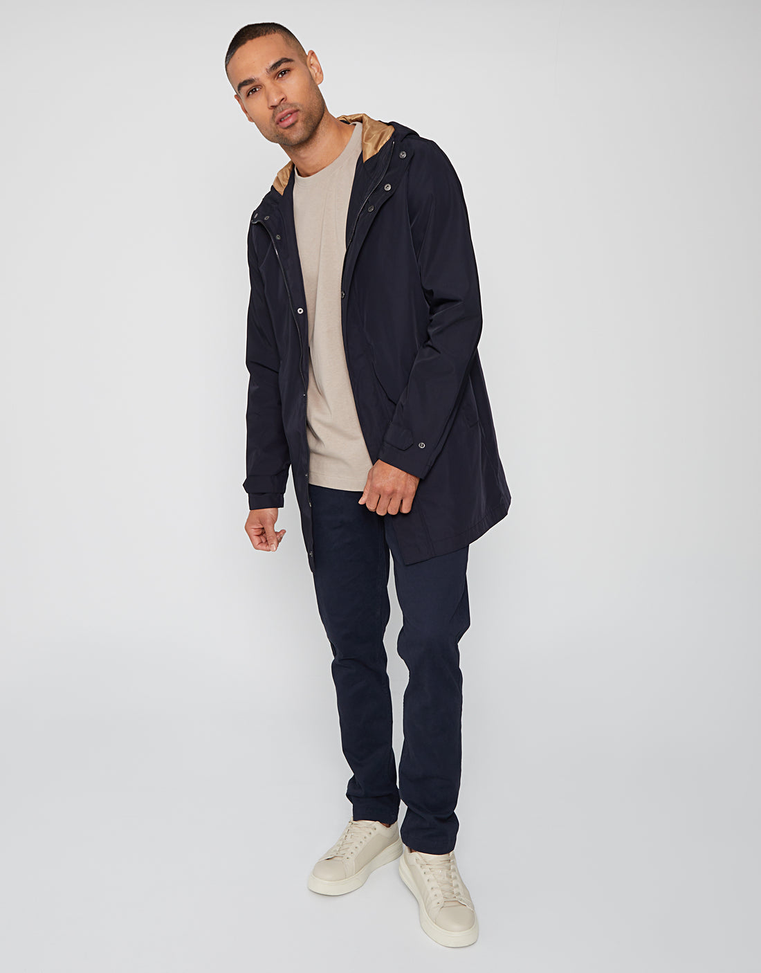 Threadbare Luxe Men's Navy Showerproof Zip Up Hooded Mac Raincoat