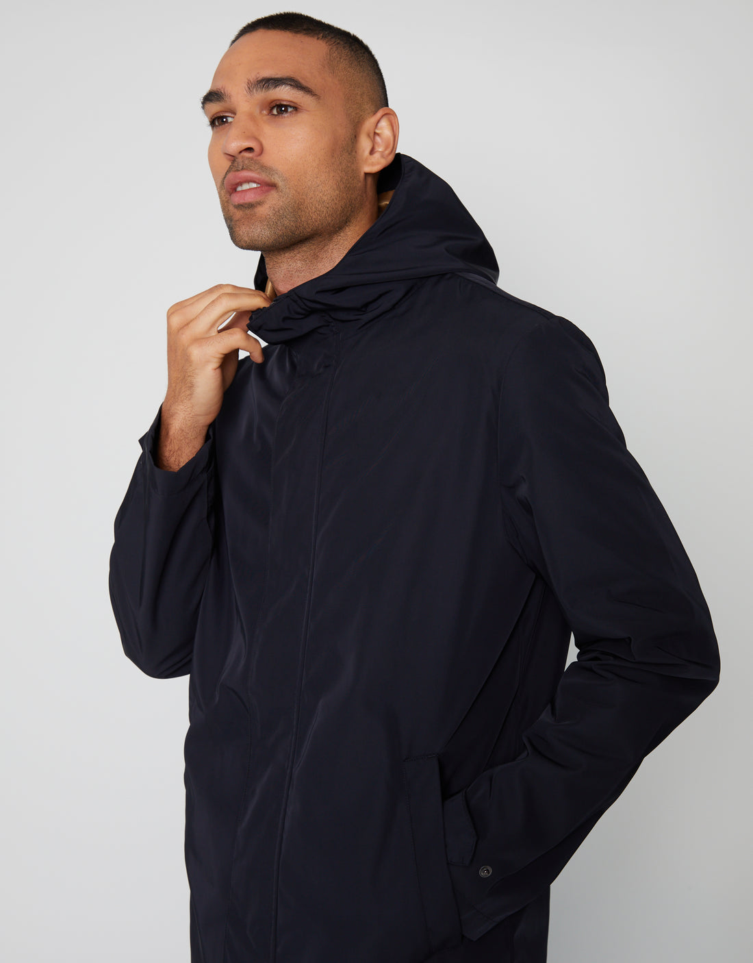 Threadbare Luxe Men's Navy Showerproof Zip Up Hooded Mac Raincoat
