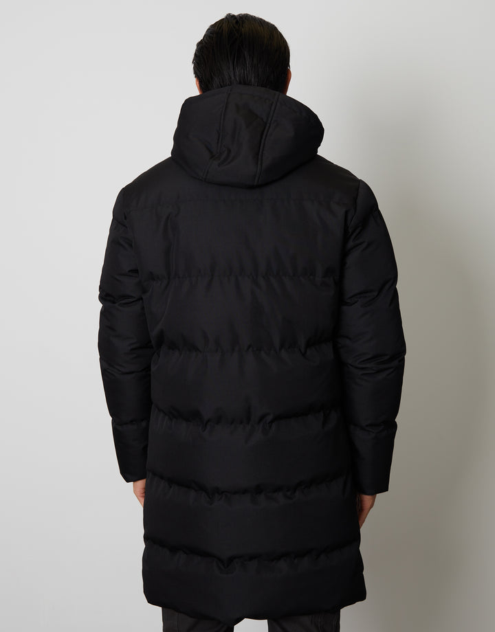 Threadbare Luxe Men's Black Showerproof Longline Padded Coat