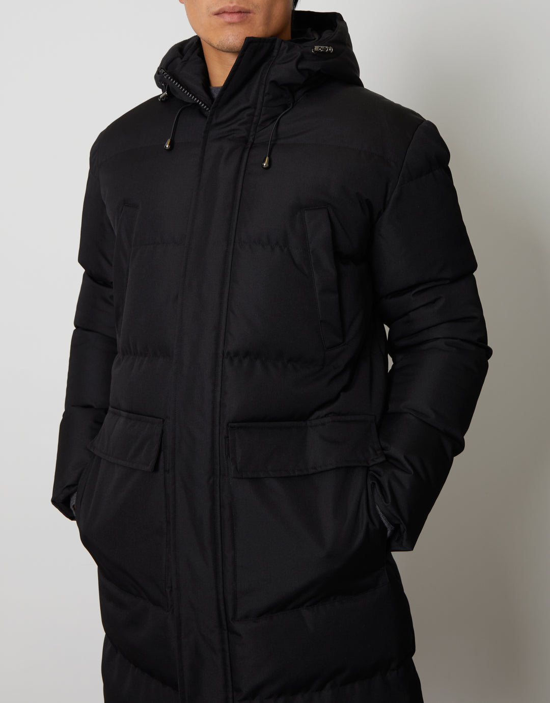 Threadbare Luxe Men's Black Showerproof Longline Padded Coat