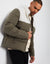 Khaki Green Borg Panel Funnel Neck Puffer Jacket