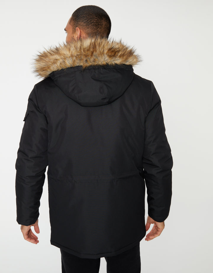 Black Showerproof Utility Pocket Parka Jacket