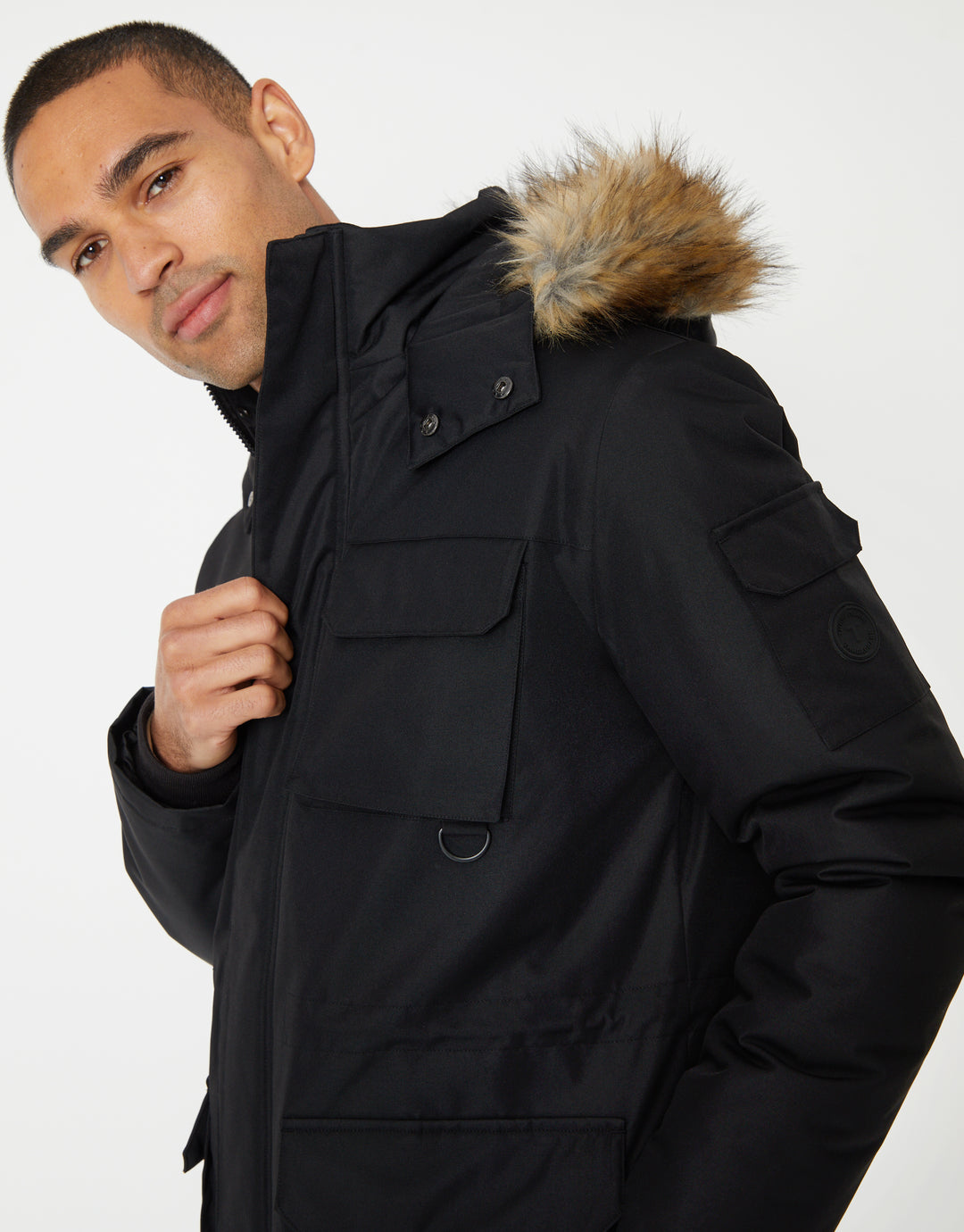 Black Showerproof Utility Pocket Parka Jacket