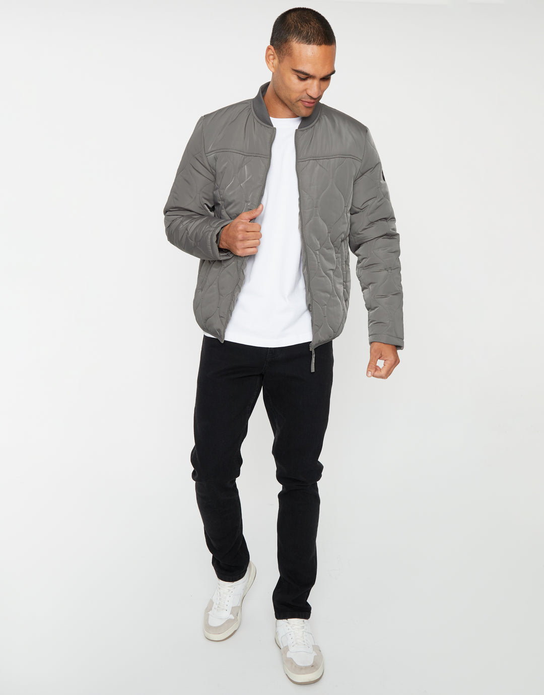 Slate Grey Onion Quilted Bomber Jacket