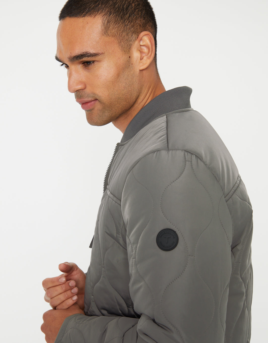 Slate Grey Onion Quilted Bomber Jacket