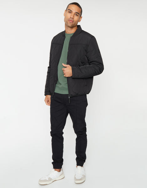 Men's Black Lightweight Zip-Through Onion Quilted Bomber Jacket ...