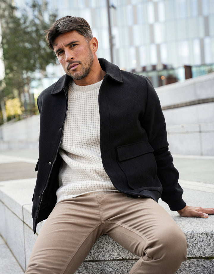 Black Collared Bomber Style Shacket