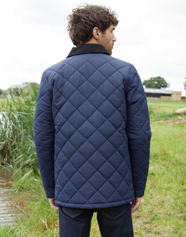Navy Showerproof Diamond Quilted Collared Jacket