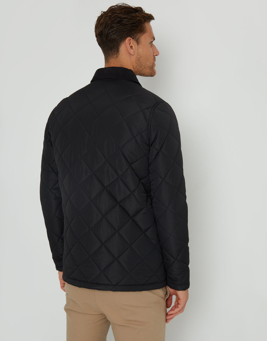 Black Showerproof Diamond Quilted Collared Jacket