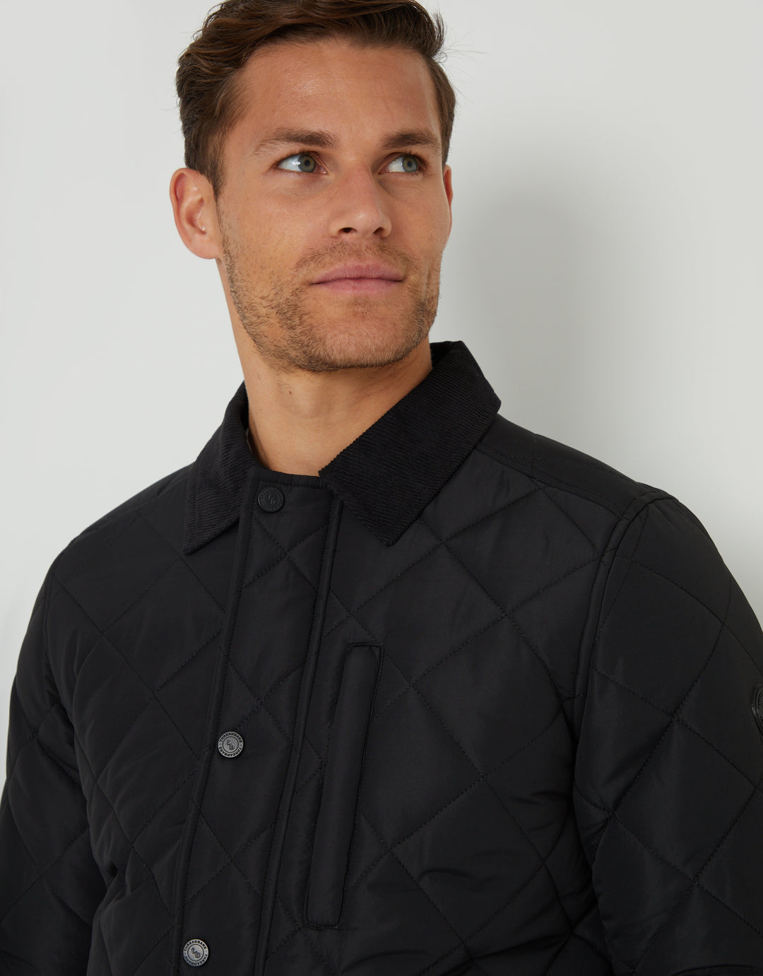 Black Showerproof Diamond Quilted Collared Jacket