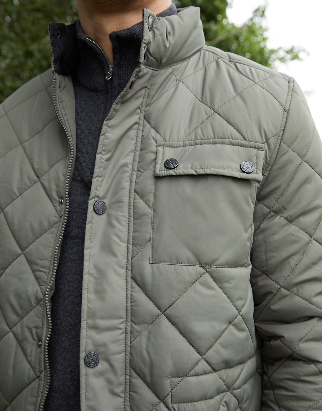 Threadbare Men's Khaki Green Showerproof Diamond Quilted Jacket