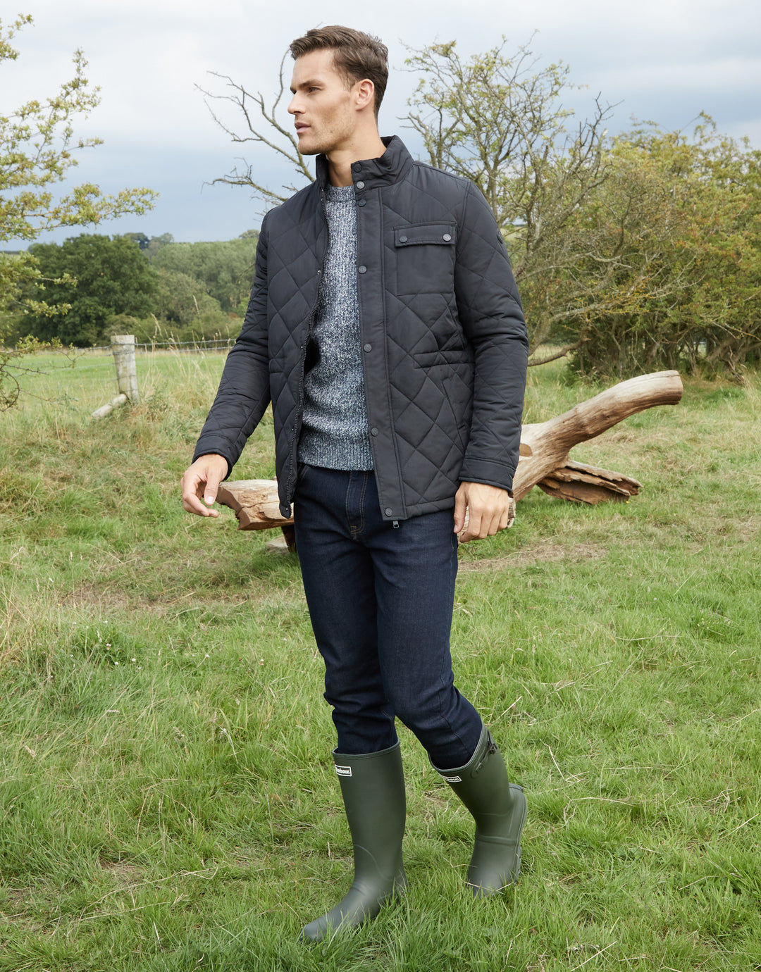 Black Showerproof Diamond Quilted Jacket