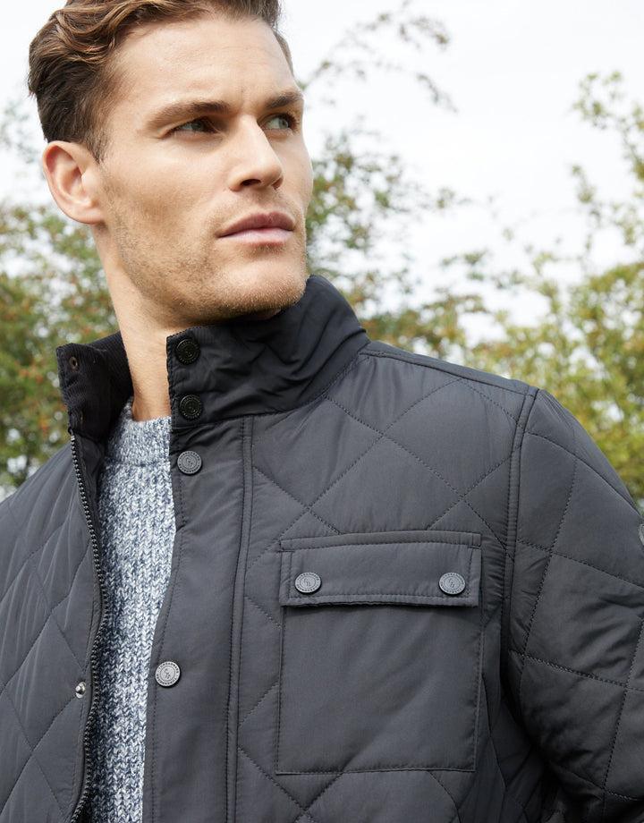 Black Showerproof Diamond Quilted Jacket