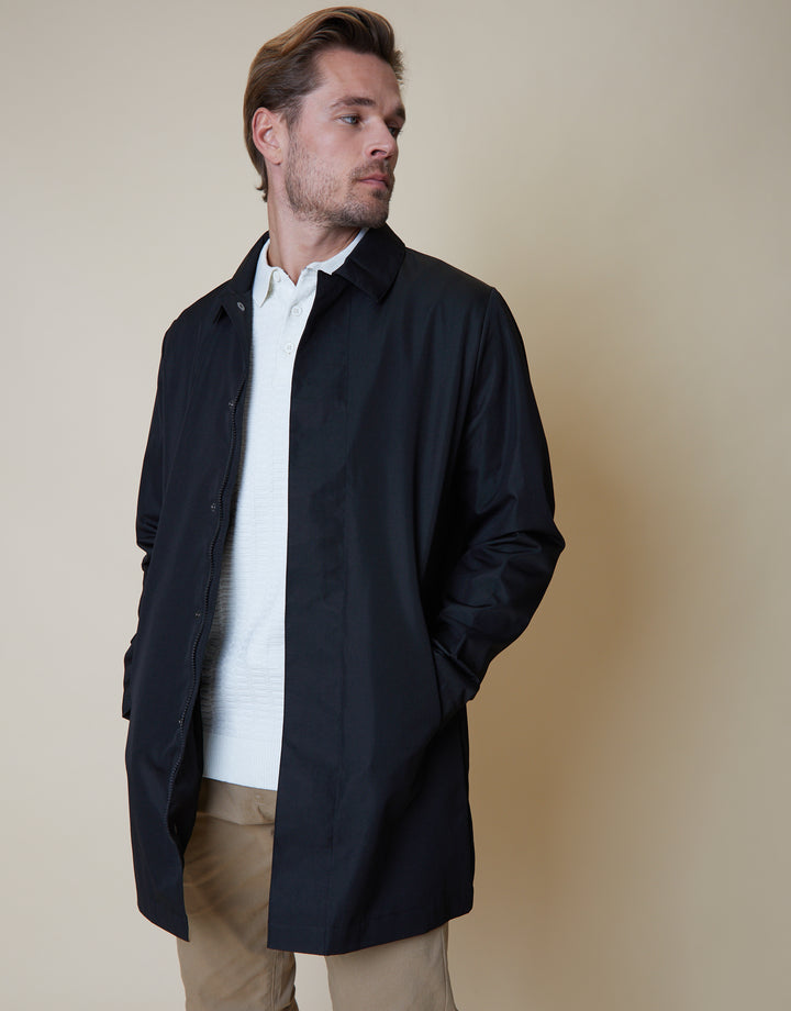 Black Showerproof Collared Mac