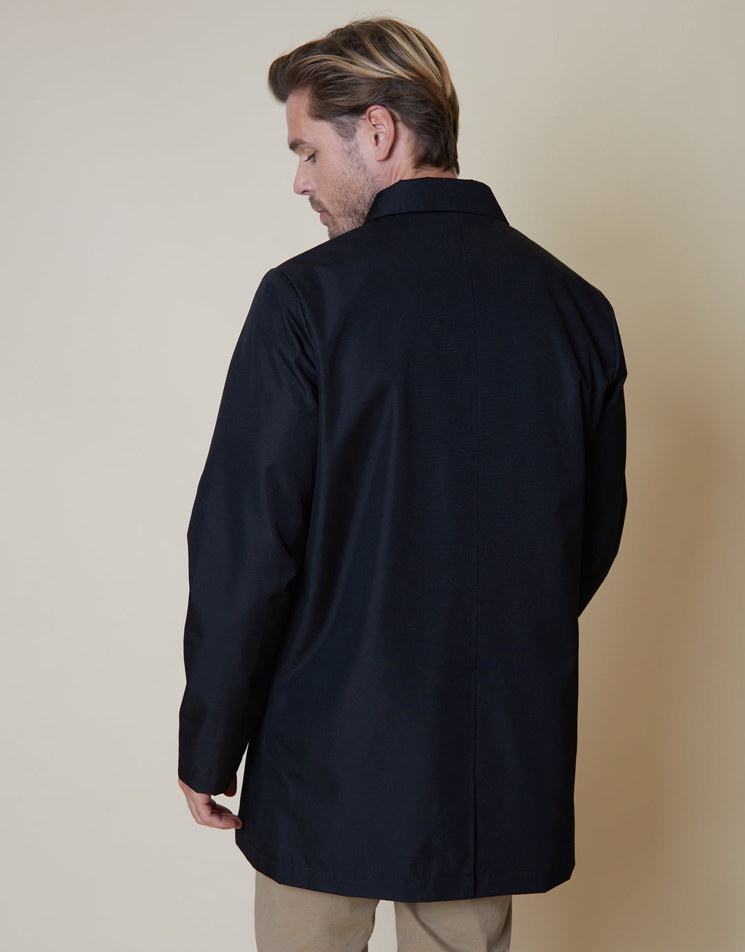 Black Showerproof Collared Mac