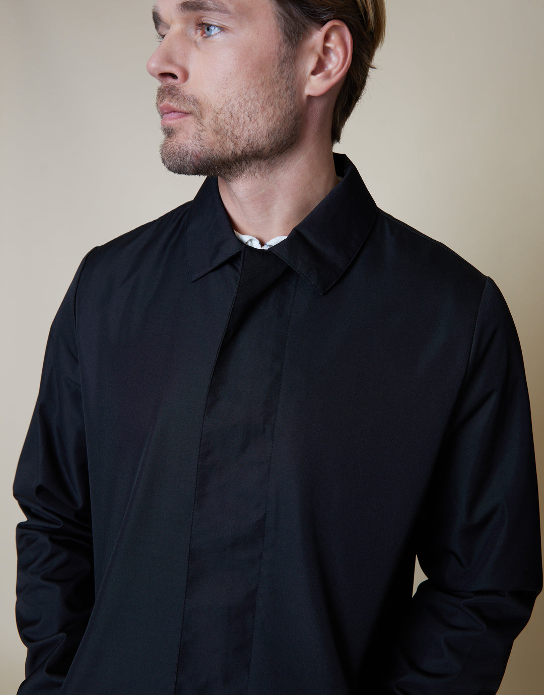 Black Showerproof Collared Mac