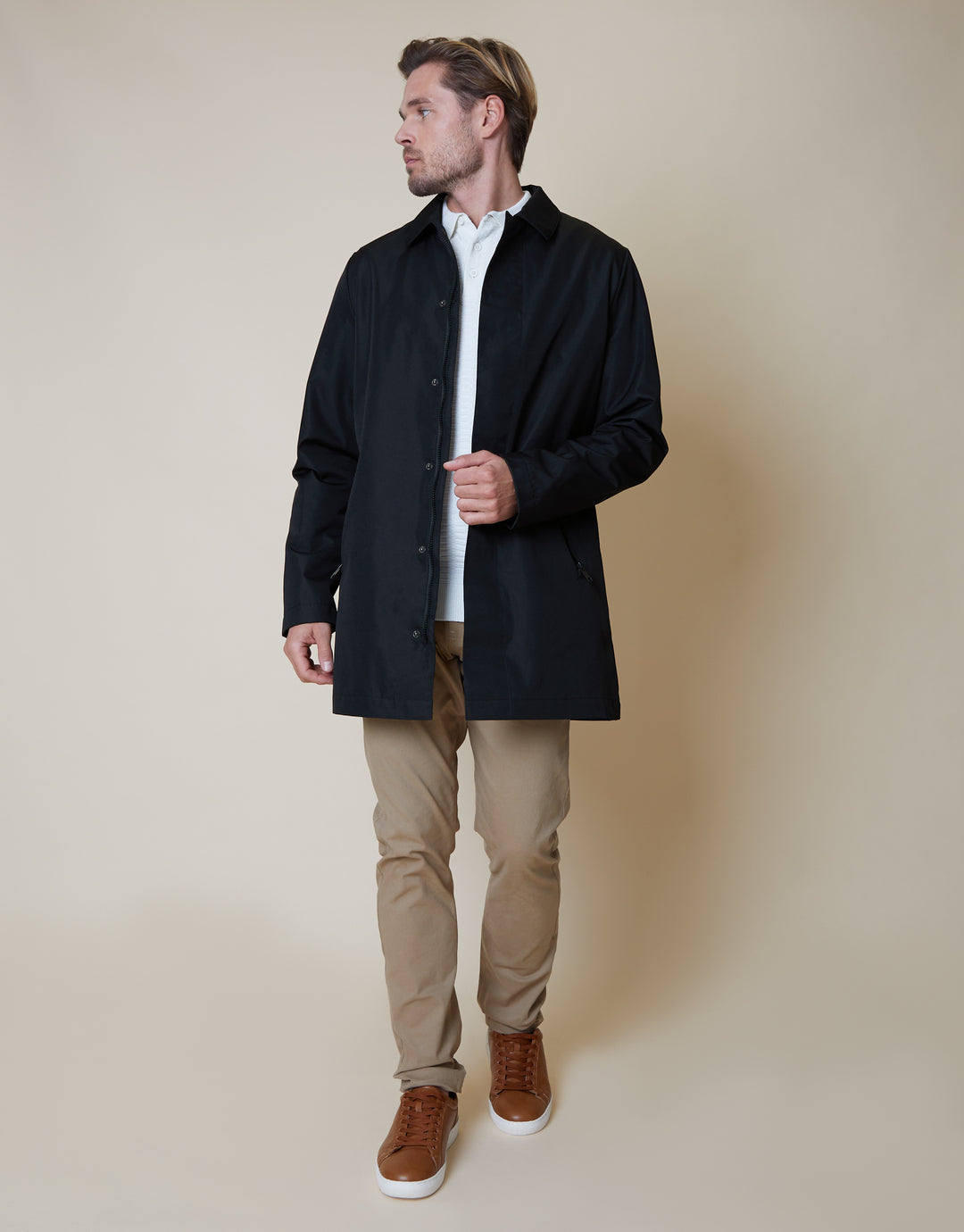 Black Showerproof Collared Mac