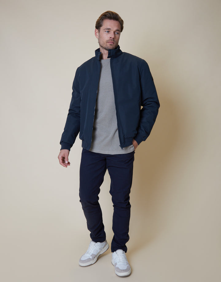 Navy Showerproof Borg Lined Harrington Jacket