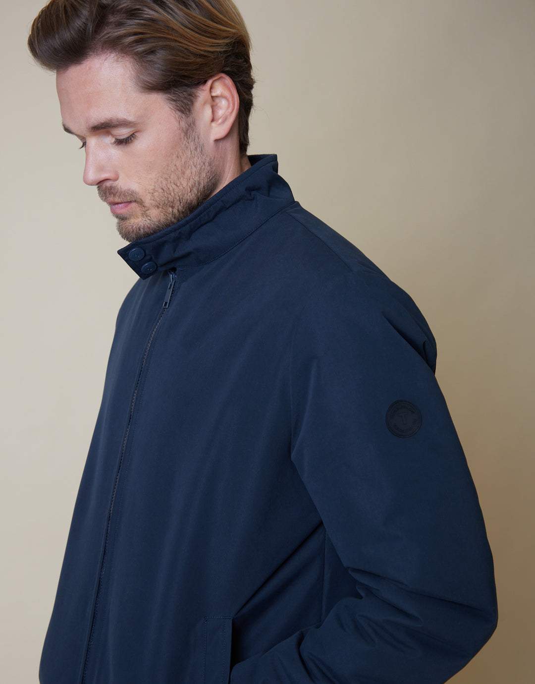 Navy Showerproof Borg Lined Harrington Jacket